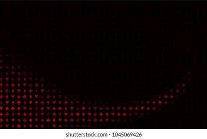 Dark Red vector texture with playing cards. Blurred decorative design of hearts, spades, clubs, diamonds. Pattern for leaflets of poker games, events.