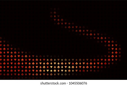 Dark Red vector texture with playing cards. Glitter abstract sketch with isolated symbols of playing cards. Design for ad, poster, banner of gambling websites.