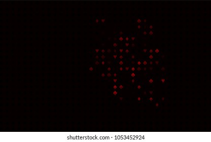 Dark Red vector texture with playing cards. Glitter abstract sketch with isolated symbols of playing cards. Template for business cards of casinos.