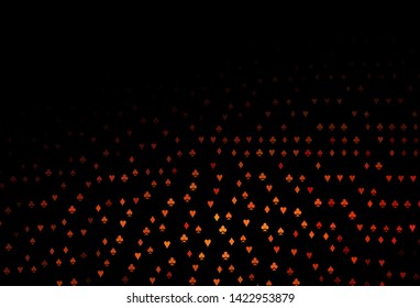 Dark Red vector texture with playing cards. Blurred decorative design of hearts, spades, clubs, diamonds. Pattern for ads of parties, events in Vegas.