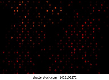 Dark Red vector texture with playing cards. Colorful gradient with signs of hearts, spades, clubs, diamonds. Pattern for ads of parties, events in Vegas.