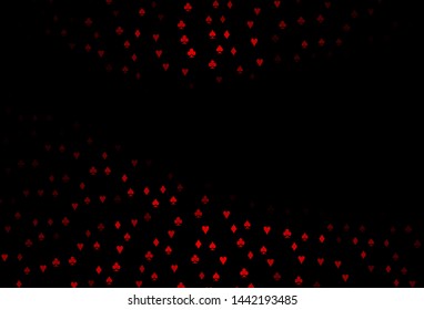 Dark Red vector texture with playing cards. Colorful gradient with signs of hearts, spades, clubs, diamonds. Smart design for your business advert of casinos.