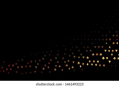 Dark Red vector texture with playing cards. Blurred decorative design of hearts, spades, clubs, diamonds. Design for ad, poster, banner of gambling websites.