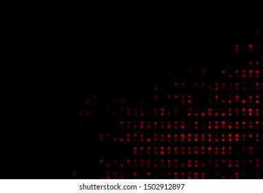 Dark Red vector texture with playing cards. Blurred decorative design of hearts, spades, clubs, diamonds. Design for ad, poster, banner of gambling websites.