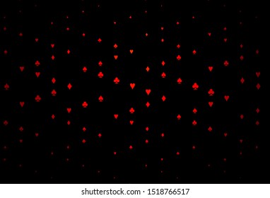 Dark Red vector texture with playing cards. Colorful gradient with signs of hearts, spades, clubs, diamonds. Smart design for your business advert of casinos.