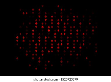 Dark Red vector texture with playing cards. Illustration with set of hearts, spades, clubs, diamonds. Pattern for booklets, leaflets of gambling houses.