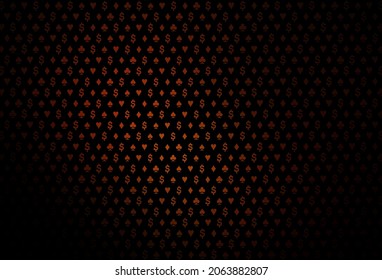 Dark red vector texture with playing cards. Blurred decorative design of hearts, spades, clubs, diamonds. Pattern for leaflets of poker games, events.