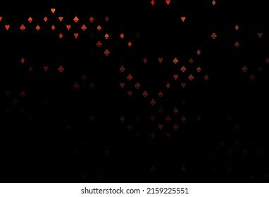 Dark red vector texture with playing cards. Blurred decorative design of hearts, spades, clubs, diamonds. Pattern for leaflets of poker games, events.