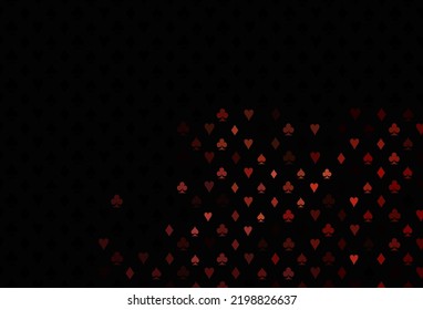 Dark red vector texture with playing cards. Glitter abstract sketch with isolated symbols of playing cards. Pattern for leaflets of poker games, events.