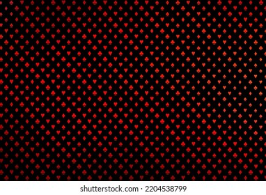 Dark red vector texture with playing cards. Glitter abstract sketch with isolated symbols of playing cards. Template for business cards of casinos.