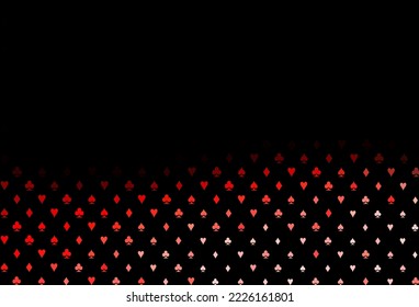 Dark red vector texture with playing cards. Illustration with set of hearts, spades, clubs, diamonds. Pattern for leaflets of poker games, events.