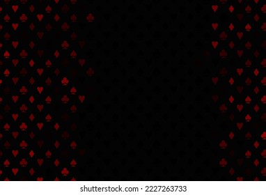 Dark red vector texture with playing cards. Shining illustration with hearts, spades, clubs, diamonds. Design for ad, poster, banner of gambling websites.