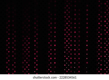Dark red vector texture with playing cards. Glitter abstract sketch with isolated symbols of playing cards. Pattern for leaflets of poker games, events.