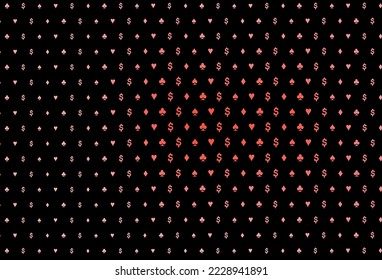 Dark red vector texture with playing cards. Colored illustration with hearts, spades, clubs, diamonds. Smart design for your business advert of casinos.