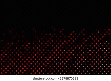 Dark red vector texture with playing cards. Colored illustration with hearts, spades, clubs, diamonds. Pattern for leaflets of poker games, events.