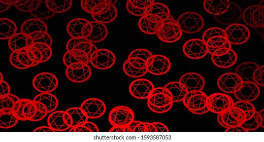 Dark Red vector texture with religion symbols. Illustration with magical signs of spiritual power. Design for magic, spiritual events.