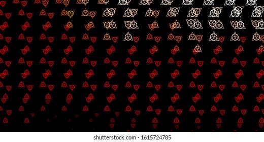 Dark Red vector texture with religion symbols. Colorful vintage illustration with gradient alchemy shapes. Simple design for occult depiction.