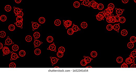 Dark Red vector texture with religion symbols. Colorful vintage illustration with gradient alchemy shapes. Simple design for occult depiction.