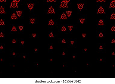 Dark Red vector texture with religion symbols. Colorful vintage illustration with gradient alchemy shapes. Best design halloween events.