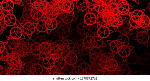 Dark Red vector texture with religion symbols. Colorful vintage illustration with gradient alchemy shapes. Simple base for your occult design.