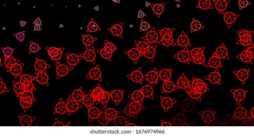 Dark Red vector texture with religion symbols. Colorful vintage illustration with gradient alchemy shapes. Best design halloween events.