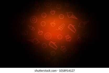 Dark Red vector texture with sweets, candies. Confections on blurred abstract background with colorful gradient. Pattern for ad, booklets, leaflets of restaurants.