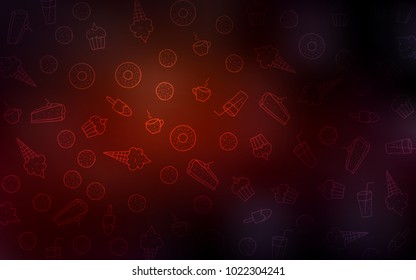 Dark Red vector texture with sweets, candies. Illustration with set of sweet food in doodle style. Template of children's food in cafe.