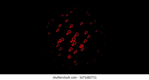 Dark Red vector texture with women's rights symbols. Colorful illustration with gradient feminism shapes. Background for International Women’s Day.