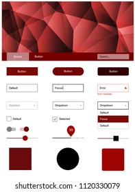 Dark Red vector ui kit in polygonal style. Colorful ui/ux kit with header consisted of triangles. Modern template for your landing page.