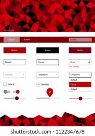 Dark Red vector ui kit in polygonal style. Modern Style guide in polygonal style with triangles. Simple colorful design for websites.