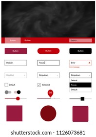 Dark Red vector ui kit with clouds & stars. Modern Style guide with colorful gradient sky in its header. This sample is for your website.