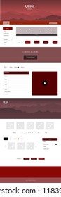Dark Red vector ui kit with landscape. Colorful ui/ux kit with header consisted of hills & rocks. Sample for your landing page of tourism.