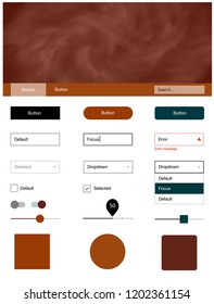 Dark Red vector ui kit with clouds & stars. Simple Material Design Kit with colorful clouds in header. This template you can use for websites.