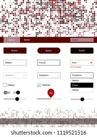 Dark Red vector ui ux kit with circles. Colorful Style guide with circles on abstract background. This template you can use for websites.