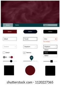 Dark Red vector ui ux kit with space stars. Simple Material Design Kit with colorful clouds in header. Simple colorful design for websites.