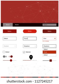 Dark Red vector ui ux kit in triangular style with circles. Colorful ui/ux kit with triangles, circles in header. Beautiful layout for websites, landing pages.