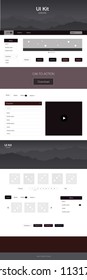 Dark Red vector ui ux kit with hills and rocks. Simple Material Design Kit with colorful mountains in header. Modern template for your landing page.