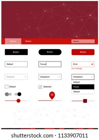 Dark Red vector ui ux kit in triangular style with circles. Colorful ui/ux kit with triangles, circles in header. Simple colorful design for websites.