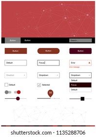 Dark Red vector ui ux kit in triangular style with circles. Ui Ux kit with colorful polygonal background in its header. Simple colorful design for websites.