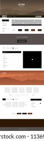 Dark Red vector ui ux kit with hills and rocks. Colorful ui/ux kit with header consisted of hills & rocks. This sample is for your tourist website.
