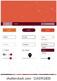 Dark Red vector ui ux kit in triangular style with circles. Colorful ui/ux kit with triangles, circles in header. This sample is for your website.