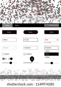Dark Red vector ui ux kit with circles. Modern Style guide with colorful gradient circles in its header. This template you can use for landing pages.