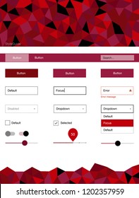Dark Red vector ui ux kit in triangular style. Colorful ui/ux kit with header consisted of triangles. This template you can use for landing pages.