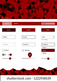 Dark Red vector ui ux kit in triangular style. Colorful Style guide with triangles on abstract background. This sample is for your landing page.