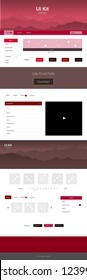 Dark Red vector ui ux kit with hills and rocks. Web ui kit with abstract gradient hills in its header. Sample for your landing page of tourism.