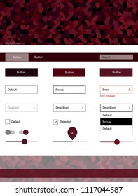 Dark Red vector web ui kit with spheres. Web ui kit with abstract gradient circles in its header. This sample is for your landing page.