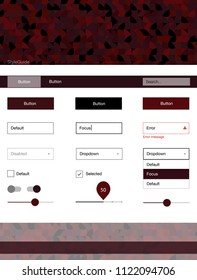 Dark Red vector web ui kit with spheres. Modern Style guide with colorful gradient circles in its header. This template you can use for websites.