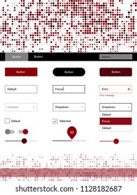 Dark Red vector web ui kit with spheres. Beautiful ui ux kit with colorful dots in its header. This template you can use for websites.