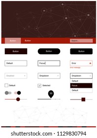 Dark Red vector web ui kit in polygonal style with circles. Style guide in polygonal style with triangles, circles. Modern template for your landing page.