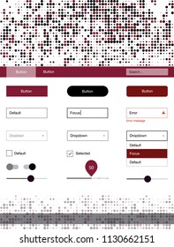 Dark Red vector web ui kit with spheres. Simple Material Design Kit with colorful dots in header. This sample is for your landing page.